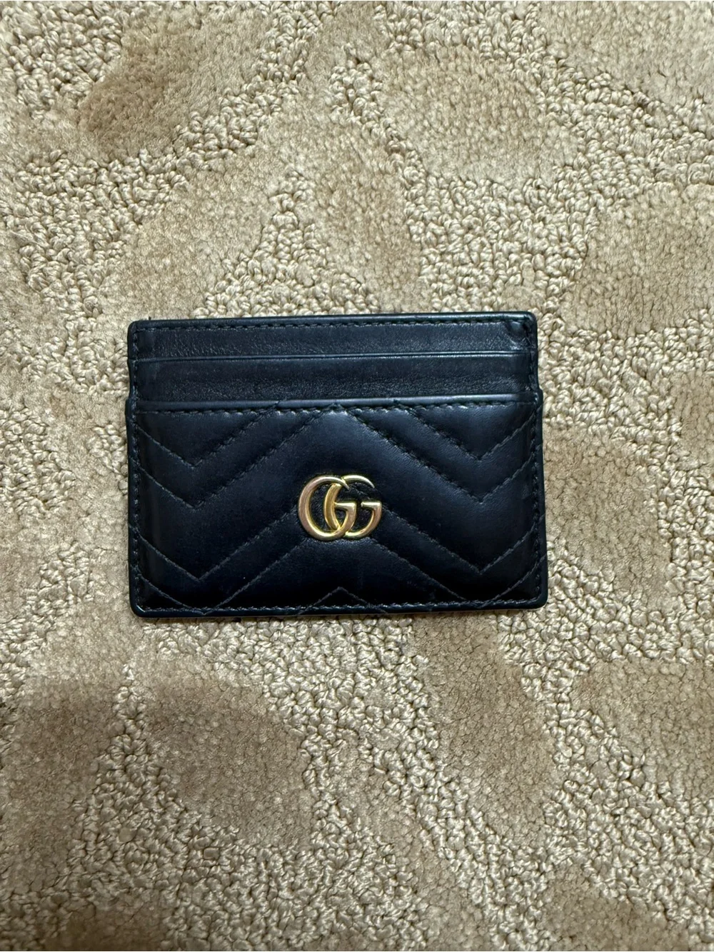 Gucci Black Quilted Leather Card Holder with Gold Double G
